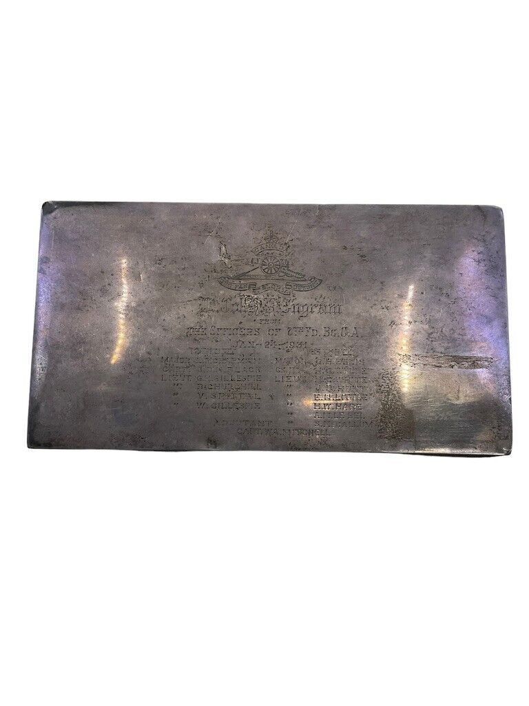 Canadian Sterling Silver Hallmark Cigarette Box Presented 7th Field Brigade CFA Canadian Sterling Silver Hallmark Cigarette Box Presented 7th Field Brigade CFA