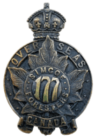 WW1 Canadian CEF 177th Battalion Simcoe Foresters Cap Badge