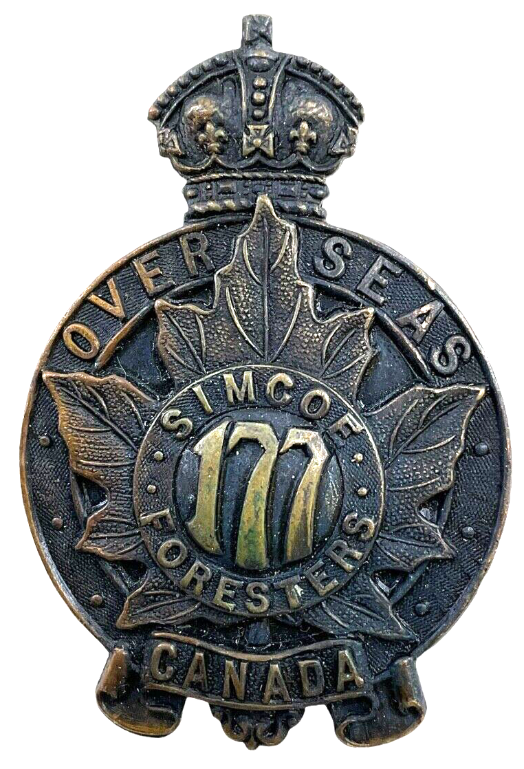 WW1 Canadian CEF 177th Battalion Simcoe Foresters Cap Badge WW1 Canadian CEF 177th Battalion Simcoe Foresters Cap Badge