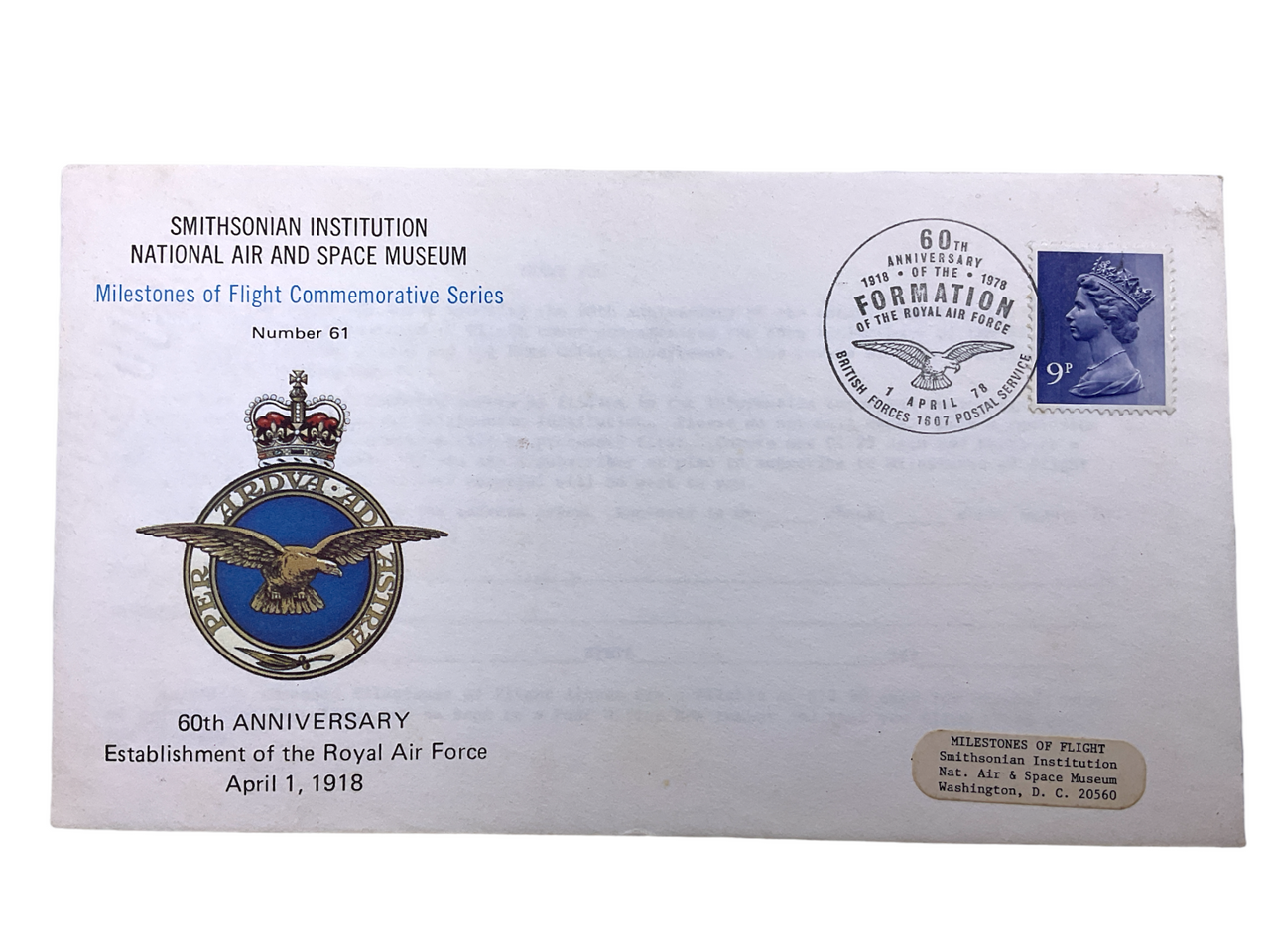British RAF First Day Cover Stamp 60th Anniversary Forming Of RAF 1918 British RAF First Day Cover Stamp 60th Anniversary Forming Of RAF 1918