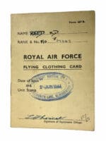 WW2 Canadian RCAF F/O Reed Flying Clothing Card
