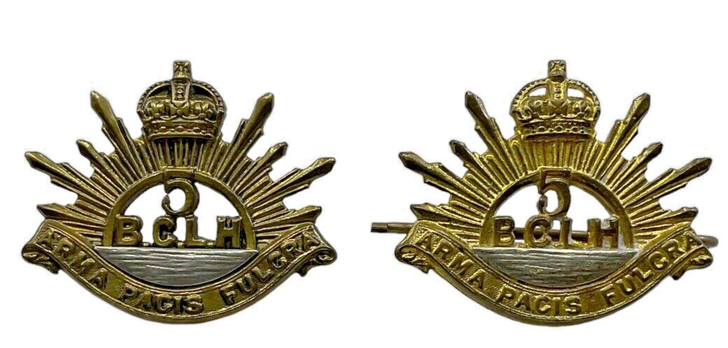 Canadian 5th British Columbia Light Horse Officers Collars Insignia Pair Canadian 5th British Columbia Light Horse Officers Collars Insignia Pair