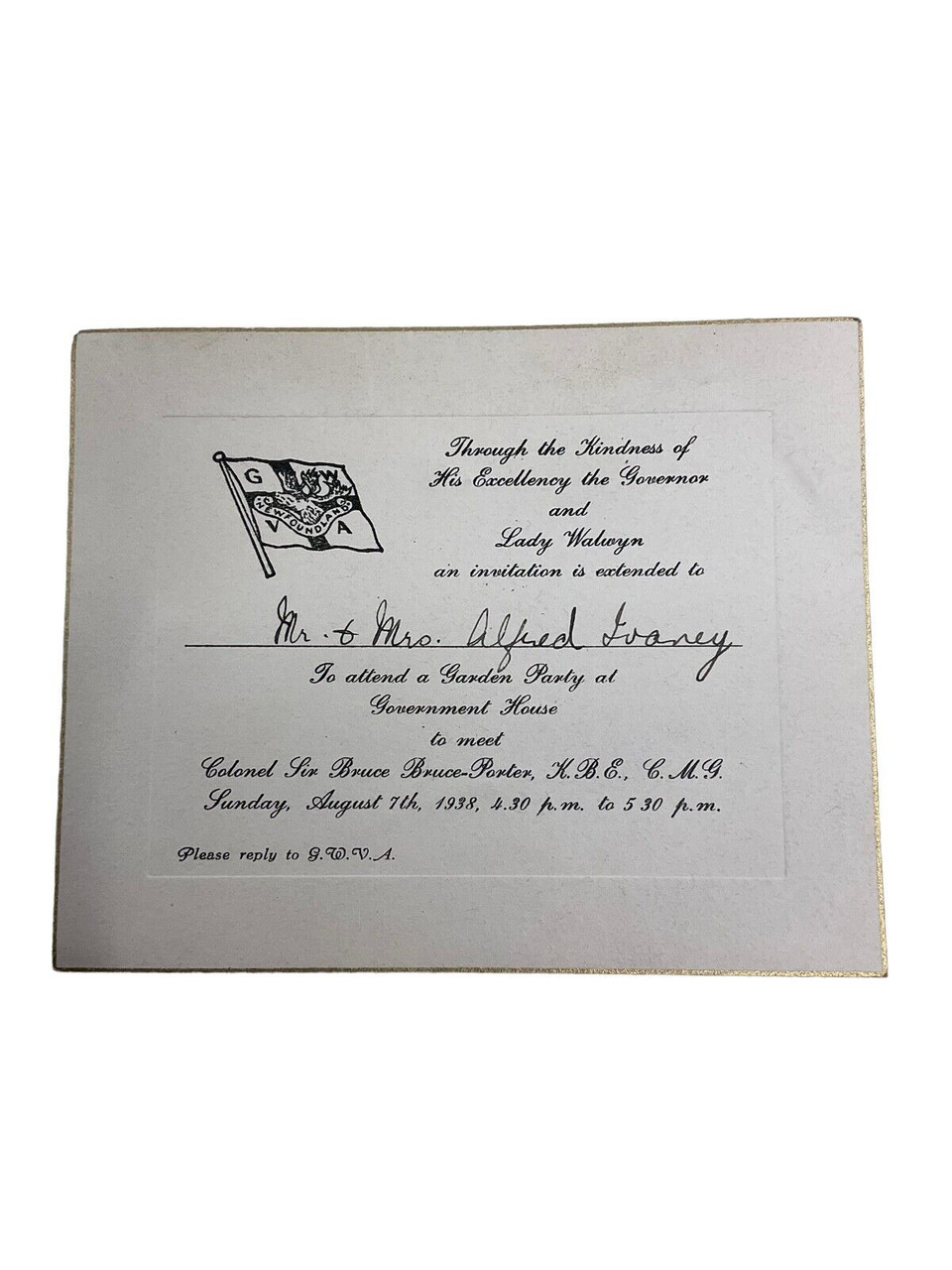 Canadian Government House Garden Party 1938 Invitation Postcard Card Single Side Canadian Government House Garden Party 1938 Invitation Postcard Card Single Side