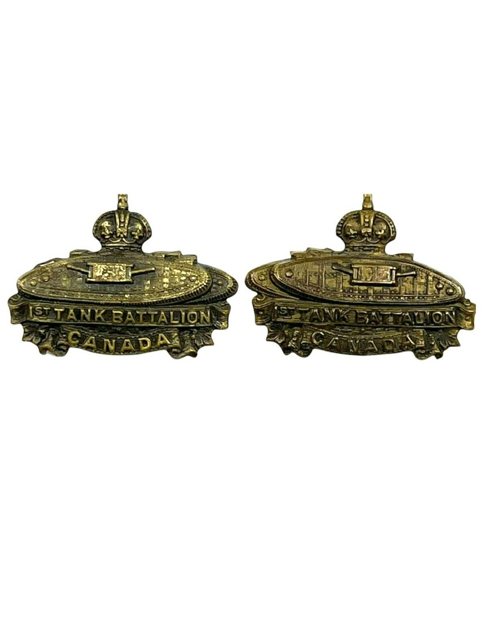 WW1 Canadian CEF 1st Tank Battalion Collars Insignia Pair WW1 Canadian CEF 1st Tank Battalion Collars Insignia Pair