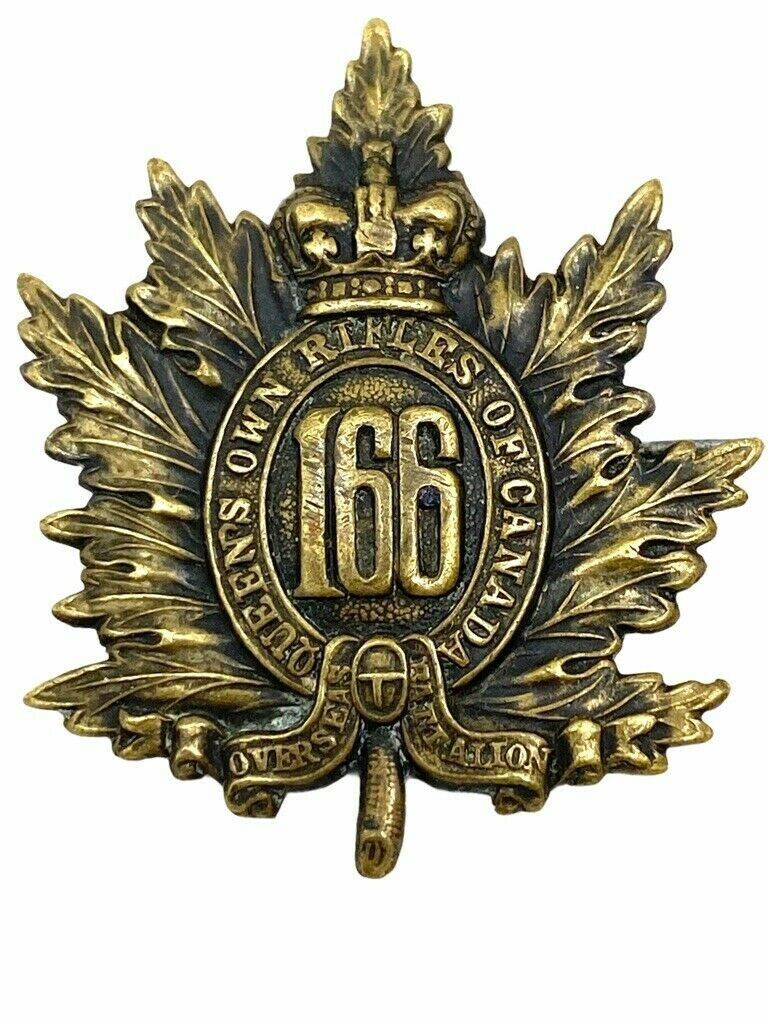 WW1 Canadian CEF 166th Battalion QOR Collar Insignia Single WW1 Canadian CEF 166th Battalion QOR Collar Insignia Single