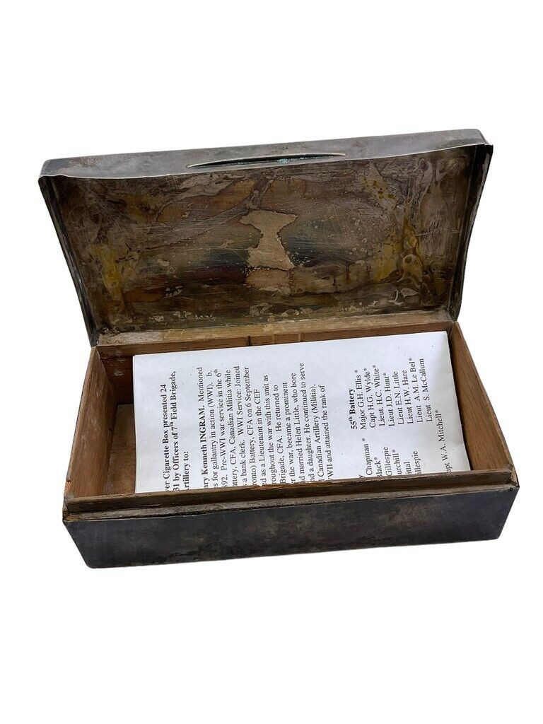 Canadian Sterling Silver Hallmark Cigarette Box Presented 7th Field Brigade CFA Canadian Sterling Silver Hallmark Cigarette Box Presented 7th Field Brigade CFA