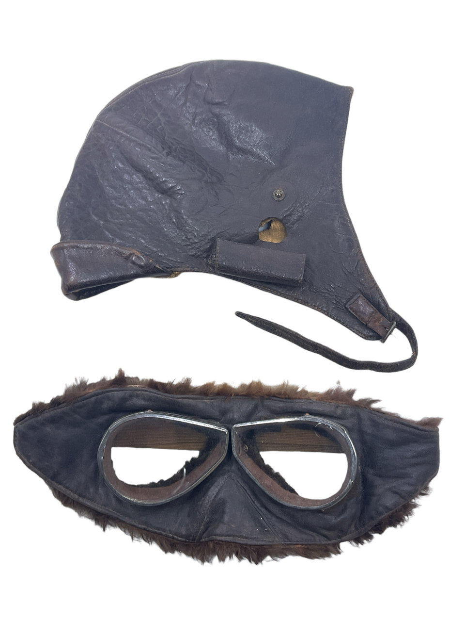 WW1 British Canadian RFC RNAS Leather Flying Helmet & Fur Lined Goggles WW1 British Canadian RFC RNAS Leather Flying Helmet & Fur Lined Goggles