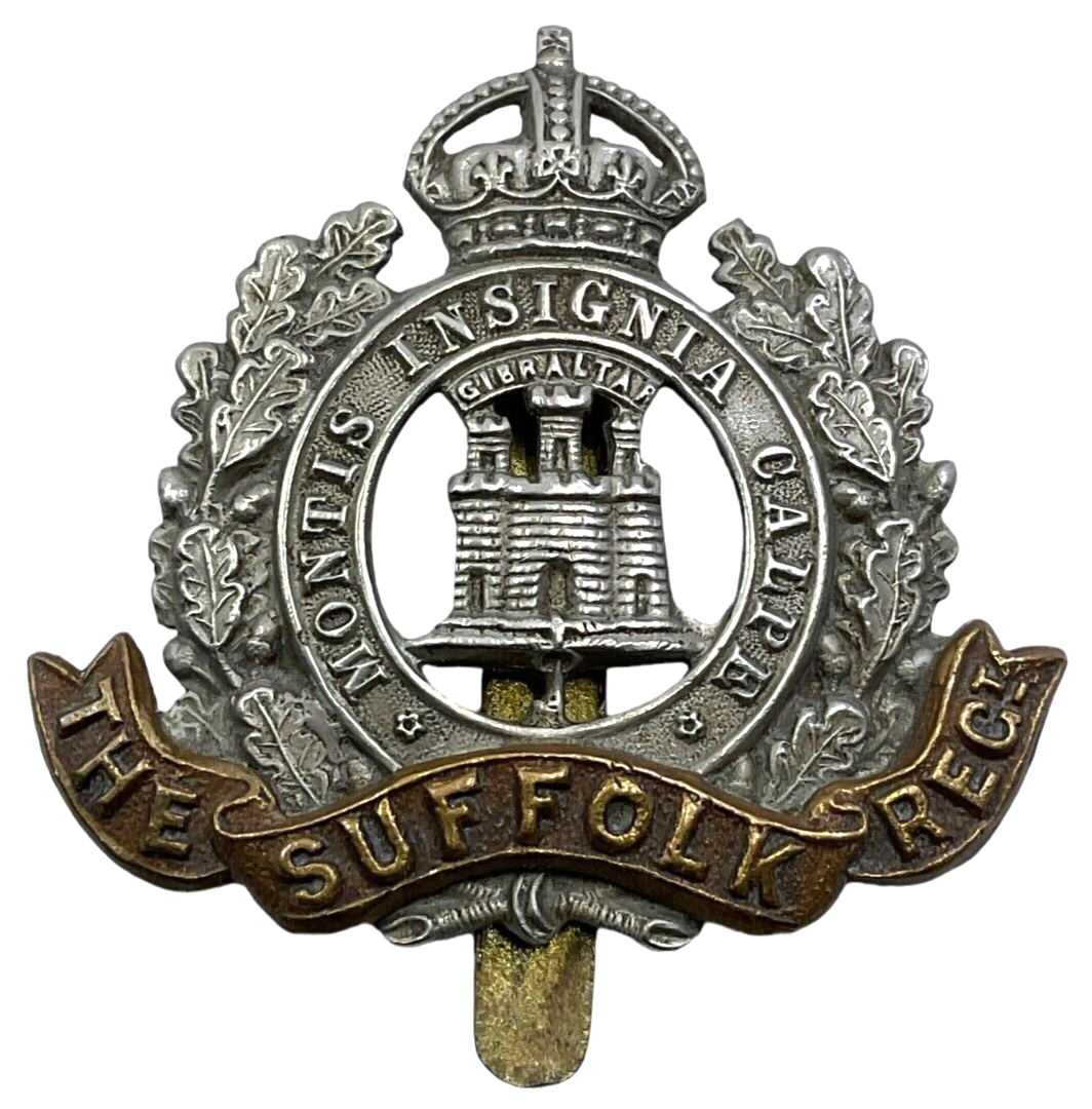 WW1 British BEF Suffolk Regiment Cap Badge WW1 British BEF Suffolk Regiment Cap Badge