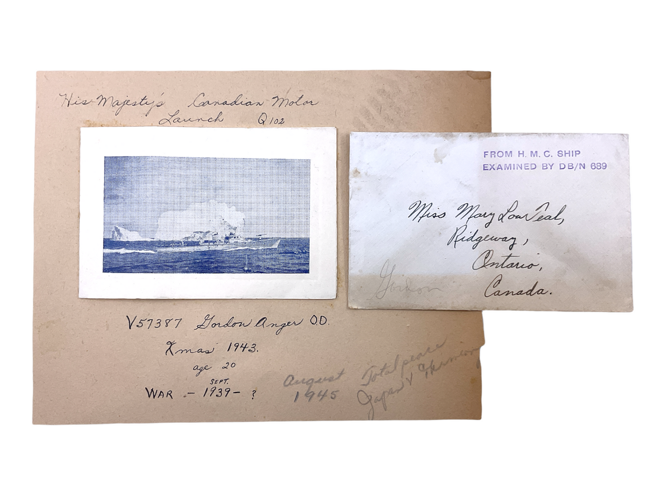 WW2 Canadian RCN Navy Motor Launch 102 Christmas Card 1943 & Envelope WW2 Canadian RCN Navy Motor Launch 102 Christmas Card 1943 & Envelope