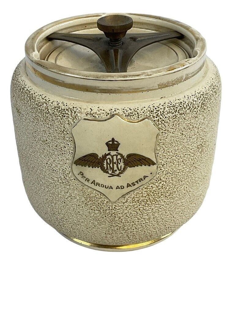 WW1 British RFC Royal Flying Corps Tobacco Jar 5 X 5 Inches WW1 British RFC Royal Flying Corps Tobacco Jar 5 X 5 Inches