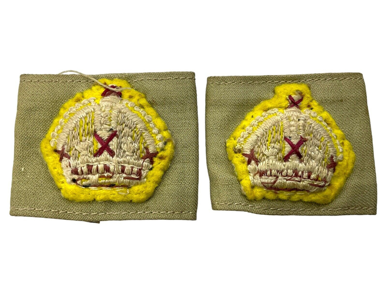 WW2 Canadian Officers Tropical Slip On Rank Insignia Crown Field Made Pair WW2 Canadian Officers Tropical Slip On Rank Insignia Crown Field Made Pair