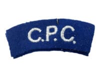 WW2 Canadian CPC Canada Post Corp Shoulder Titles Pair with Tailors Tag WW2 Canadian CPC Canada Post Corp Shoulder Titles Pair with Tailors Tag