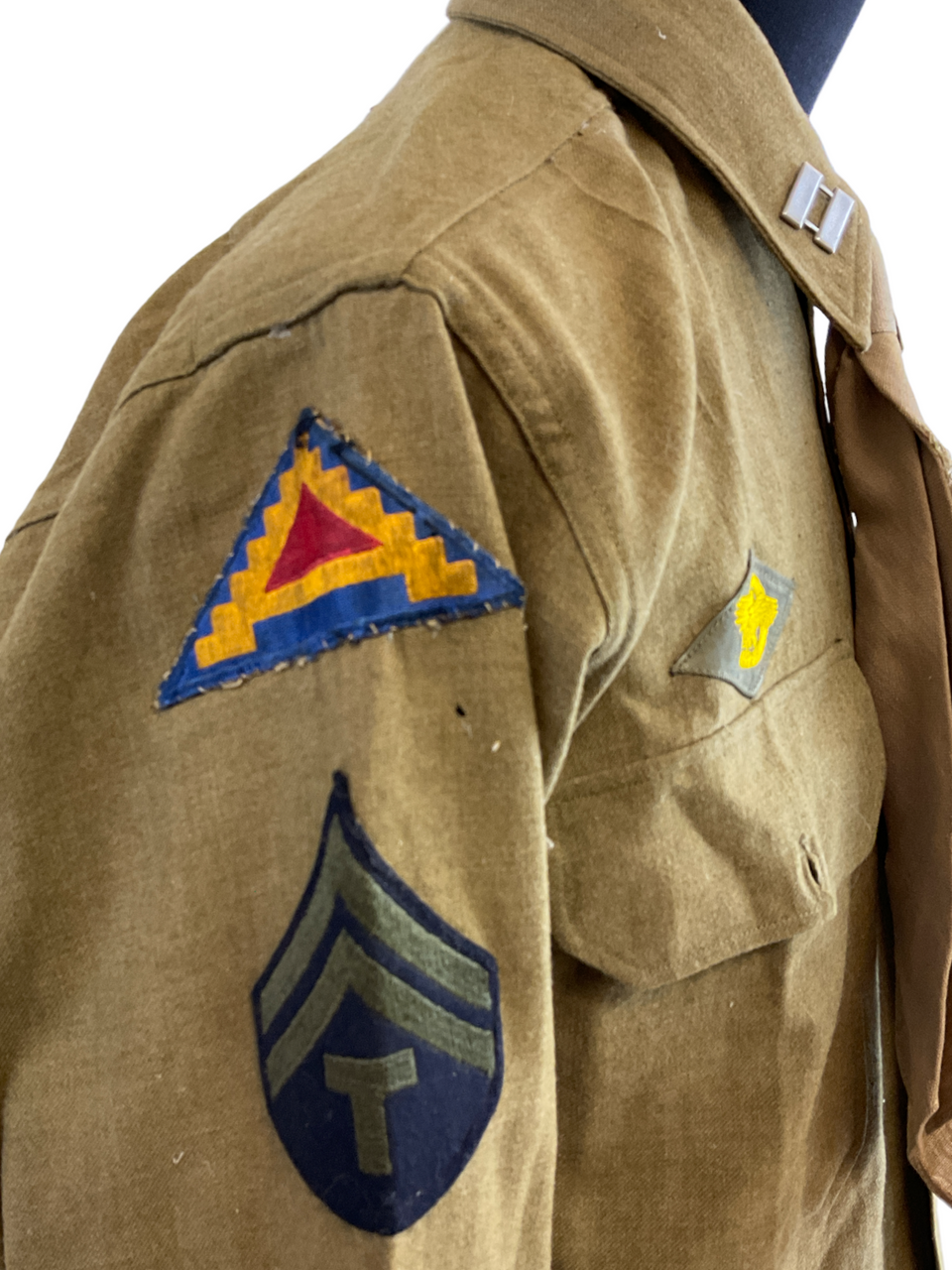 WW2 US 7th US Army Patched Officers Khaki Wool Shirt With Captain Rank Insignia WW2 US 7th US Army Patched Officers Khaki Wool Shirt With Captain Rank Insignia