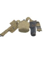 WW2 US Army Web Belt with Leather Boyt Holster Ammo Pouch Canteen Officers Set