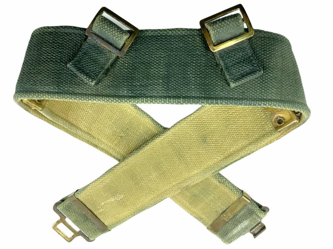 Korean War Canadian P37 Web Waist Belt Green Blanco Korean War Canadian P37 Web Waist Belt Green Blanco