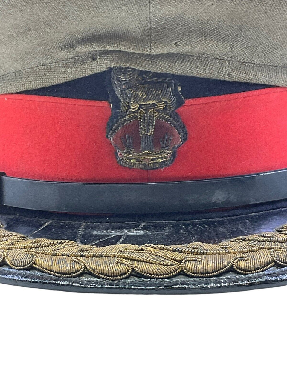 WW2 Canadian Brigadier Generals Peak Cap Hat with Khaki Cover Muir Cap Co 7 1/4 WW2 Canadian Brigadier Generals Peak Cap Hat with Khaki Cover Muir Cap Co 7 1/4