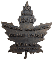 Canadian 1940 Dated 85th Annual Convention Grand Lodge Toronto Badge Pin Back