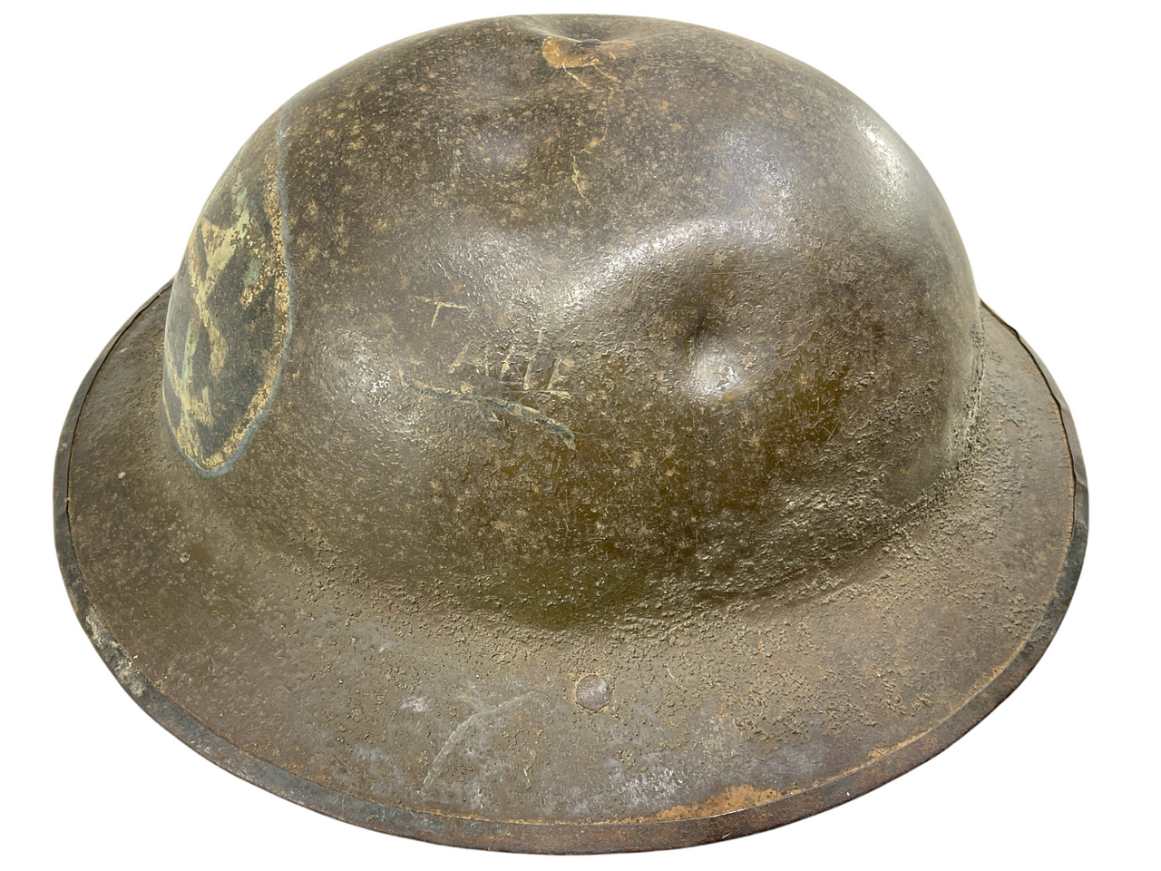 WW1 US AEF Motor Transport Corps Named Patch Painted Brodie Camouflage Helmet WW1 US AEF Motor Transport Corps Named Patch Painted Brodie Camouflage Helmet