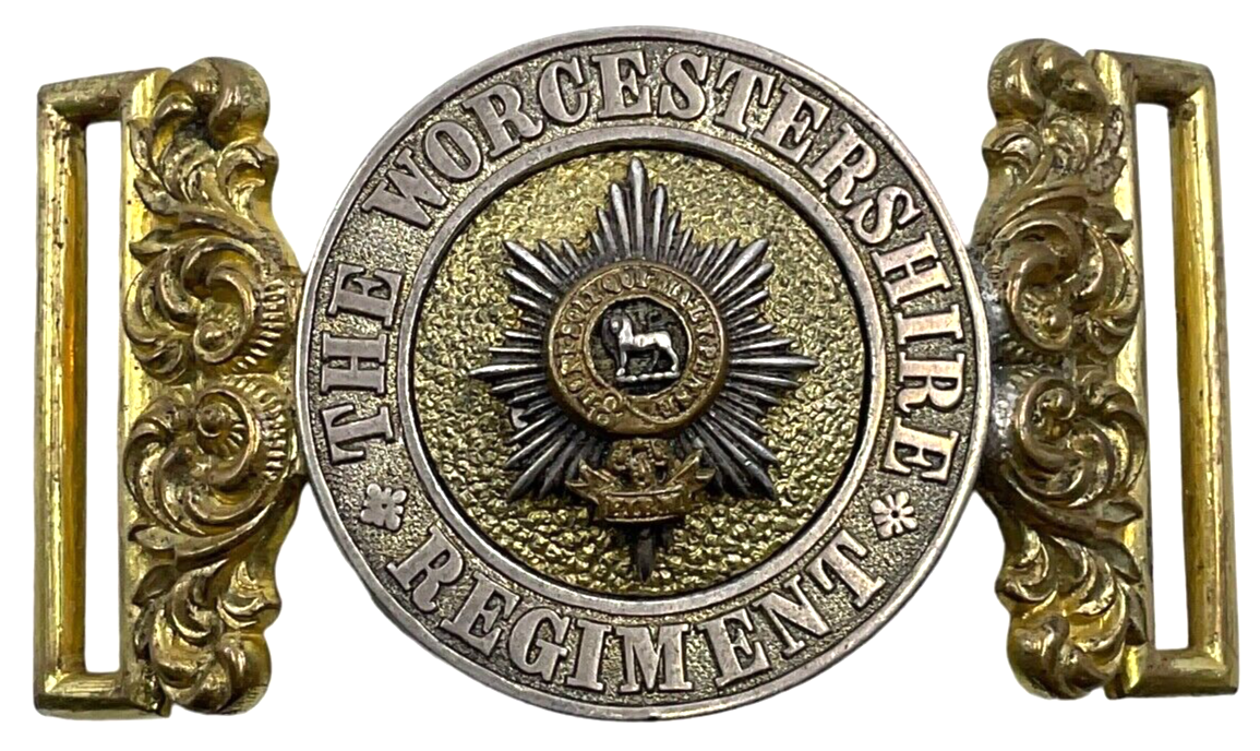 Victorian British Worcestershire Regiment Officers Two Piece Belt Buckle Victorian British Worcestershire Regiment Officers Two Piece Belt Buckle