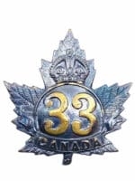 WW1 Canadian CEF 33rd Battalion 33B Cap Badge Insignia