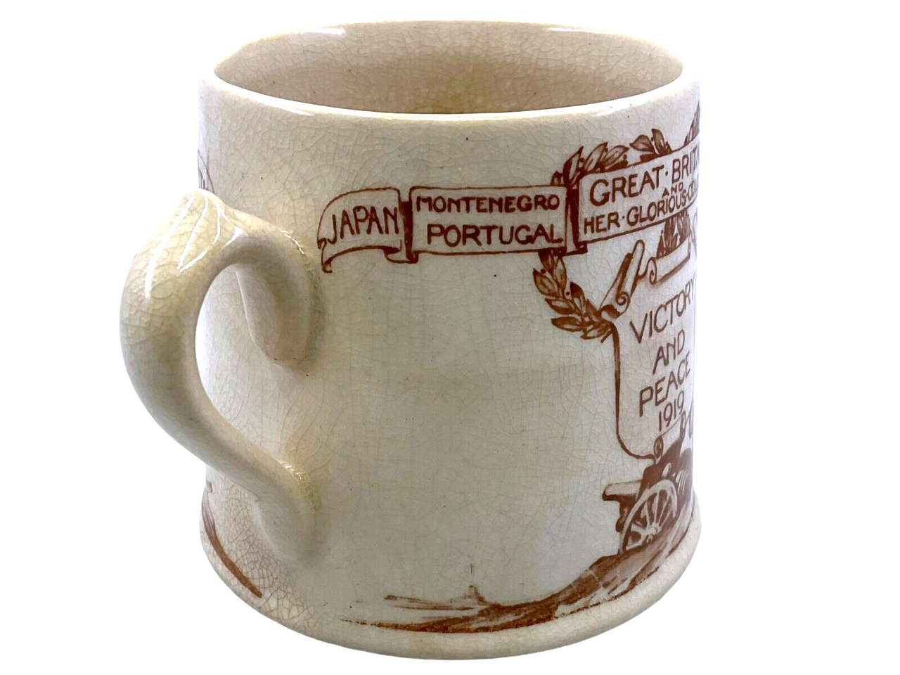 WW1 British BEF Caerphilly Victory and Peace China Cup Made By Royal Doulton WW1 British BEF Caerphilly Victory and Peace China Cup Made By Royal Doulton