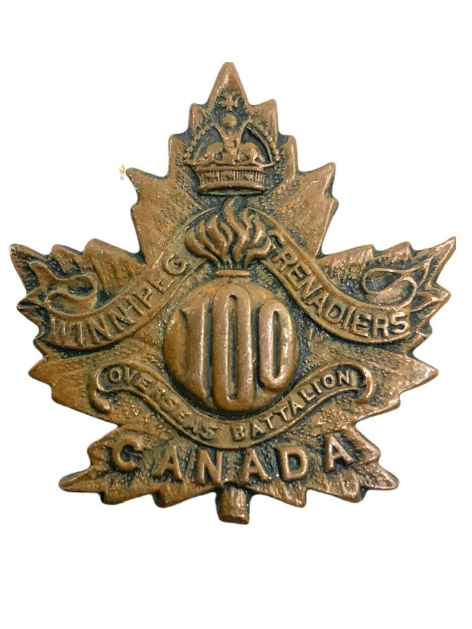 WW1 Canadian CEF 100th Battalion Collar Insignia Single NO LUGS WW1 Canadian CEF 100th Battalion Collar Insignia Single NO LUGS