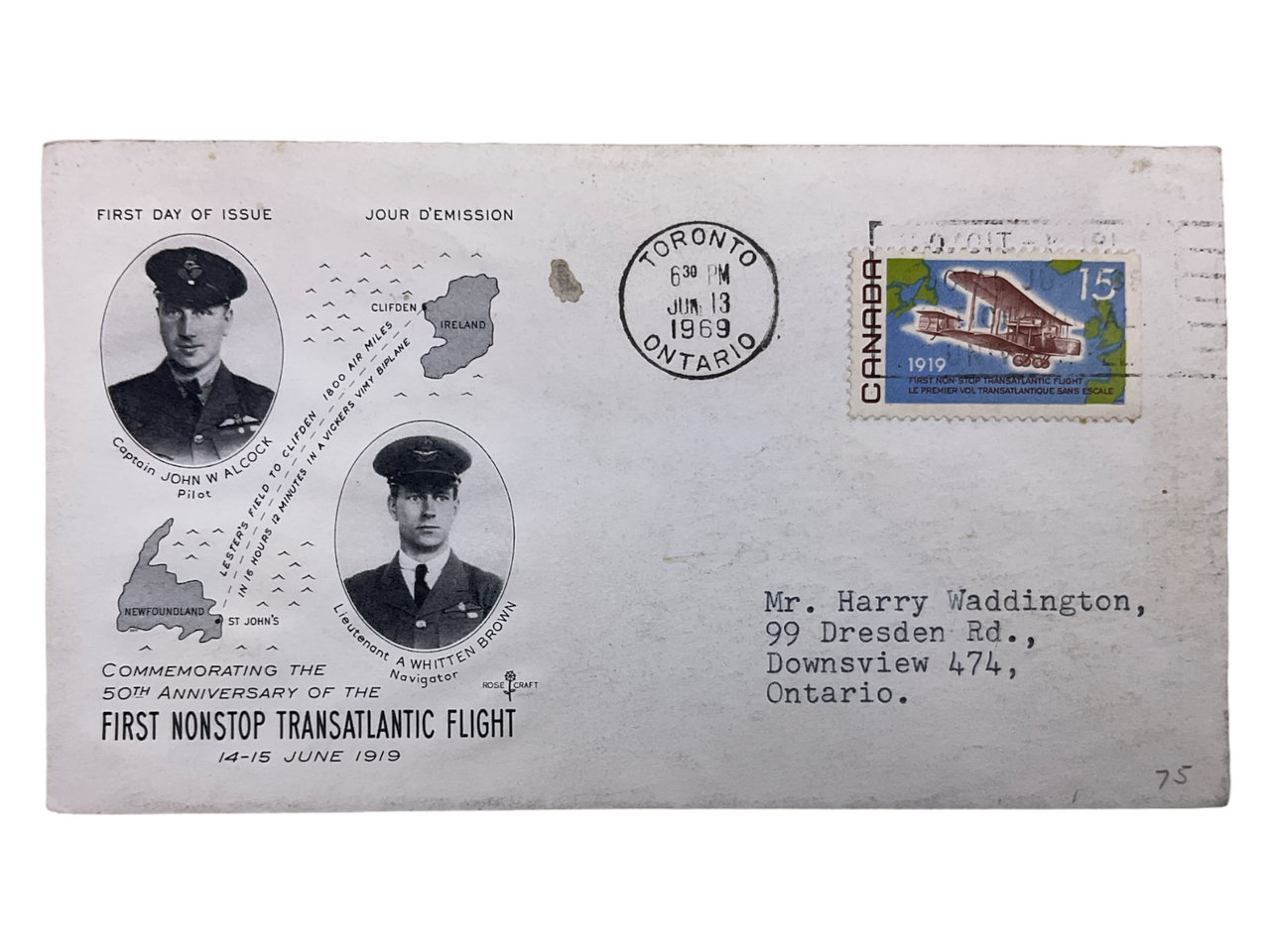 Canadian RCAF First Day Cover Stamp First Non Stop Trans Atlantic Flight Canadian RCAF First Day Cover Stamp First Non Stop Trans Atlantic Flight