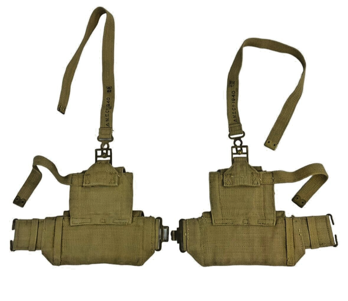 WW2 British Army P37 1940 Ptn Armoured Corps Ammo Pouches Pair with Straps RARE WW2 British Army P37 1940 Ptn Armoured Corps Ammo Pouches Pair with Straps RARE