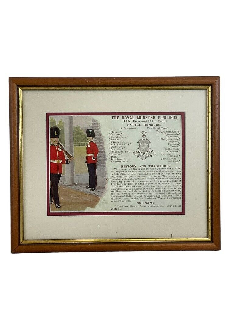 British Army Royal Munster Fusiliers Print Framed 14 X 12 British Army Royal Munster Fusiliers Print Framed 14 X 12