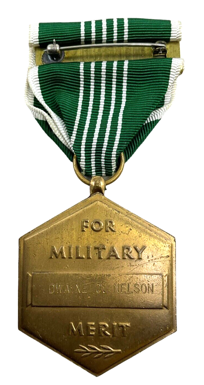 WW2 US For Military Merit Medal & Ribbon Named Dwayne C. Nelson WW2 US For Military Merit Medal & Ribbon Named Dwayne C. Nelson