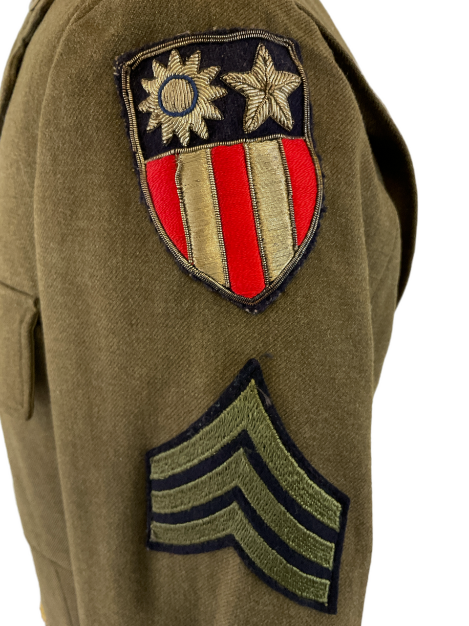 WW2 US USAAF Staff Sergeant Four Pocket Jacket With Bullion Theatre Insignia 37L WW2 US USAAF Staff Sergeant Four Pocket Jacket With Bullion Theatre Insignia 37L