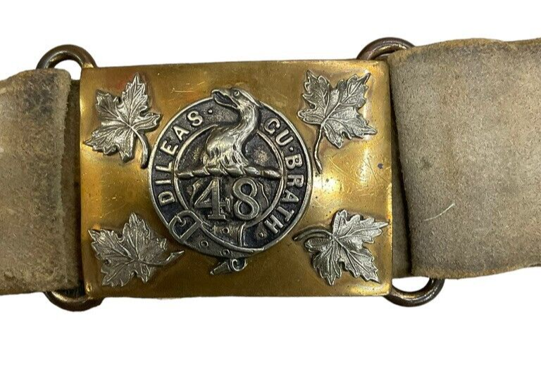 Canadian 48th Highlanders Shield Pattern Officers Buff Leather Belt and Buckle Canadian 48th Highlanders Shield Pattern Officers Buff Leather Belt and Buckle