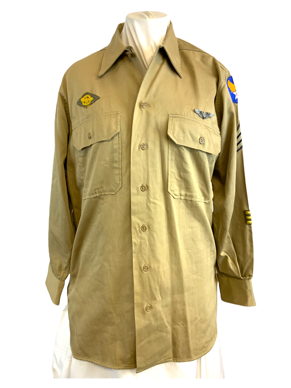 WW2 US USAAF Air Force Sergeant Shirt With SHAEF Bombardier Wing 15 Collar WW2 US USAAF Air Force Sergeant Shirt With SHAEF Bombardier Wing 15 Collar
