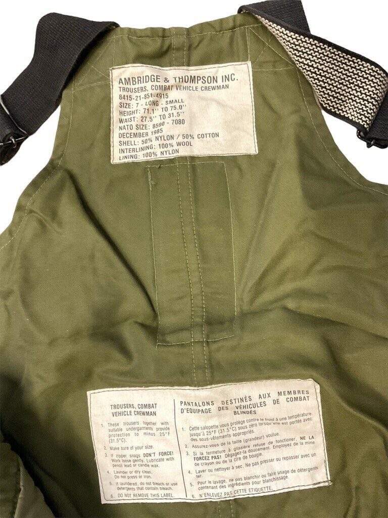 Canadian Forces OD Green Army Armoured Crewman Trousers Pants Size 7532 Canadian Forces OD Green Army Armoured Crewman Trousers Pants Size 7532