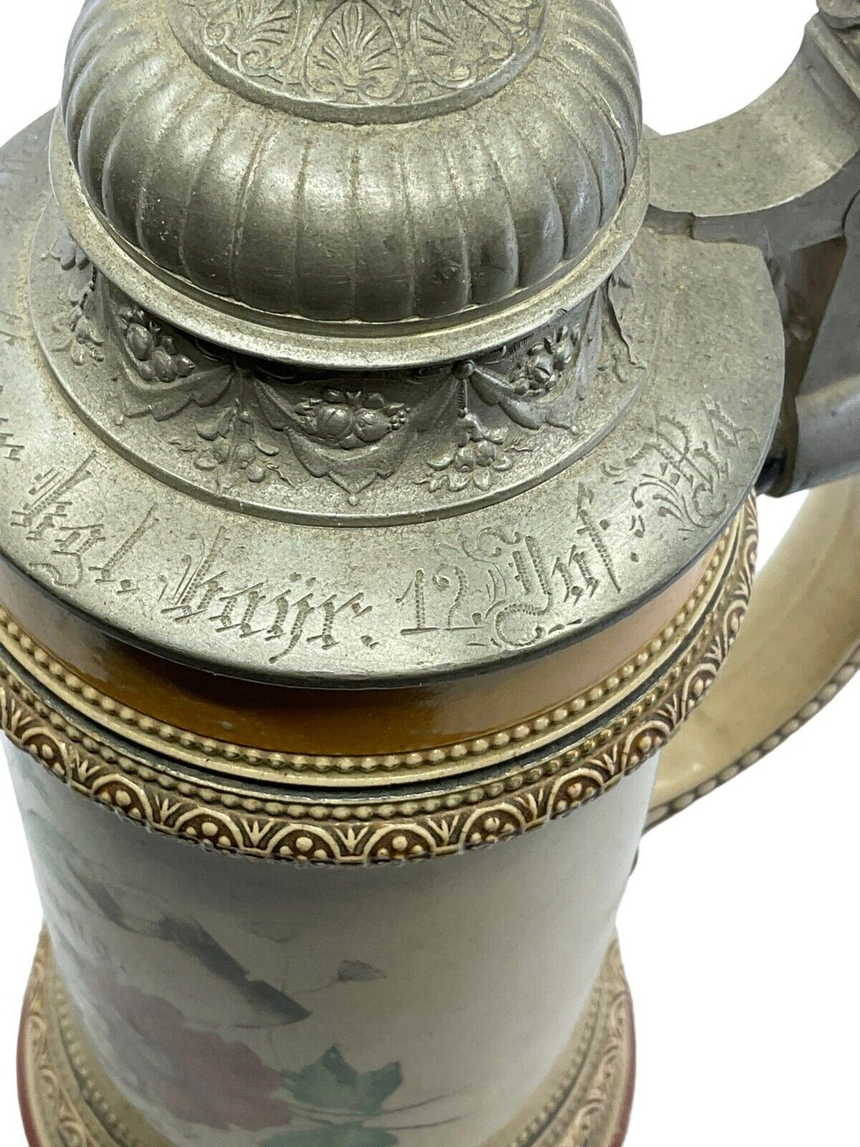 WW1 Imperial German 12th Bavarian Infantry Regiment Beer Stein 1/2 Litre WW1 Imperial German 12th Bavarian Infantry Regiment Beer Stein 1/2 Litre