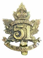 WW1 Canadian CEF 51st Battalion 51A Cap Badge Insignia