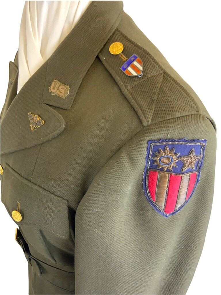 WW2 USAAF 10th Air Force CBI Bullion Insignia Named 4 Pocket Officers Tunic WW2 USAAF 10th Air Force CBI Bullion Insignia Named 4 Pocket Officers Tunic