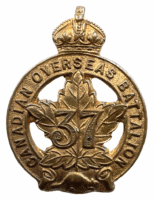 WW1 Canadian CEF 37th Battalion Collar Badge Insignia Single WW1 Canadian CEF 37th Battalion Collar Badge Insignia Single