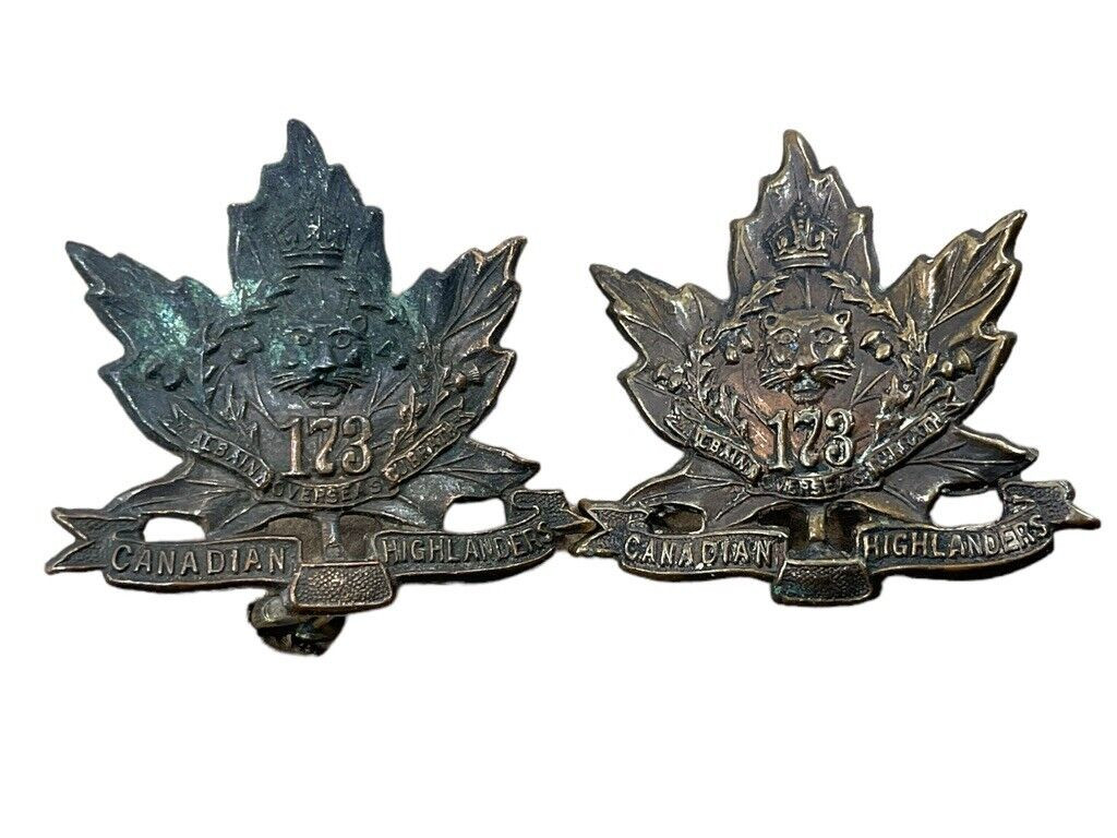 WW1 Canadian CEF 173rd Battalion Collars Insignia Pair WW1 Canadian CEF 173rd Battalion Collars Insignia Pair