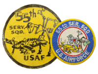 US USAF 55th Service Squadron Leather & Glue Back Woven Jacket Patches x 2