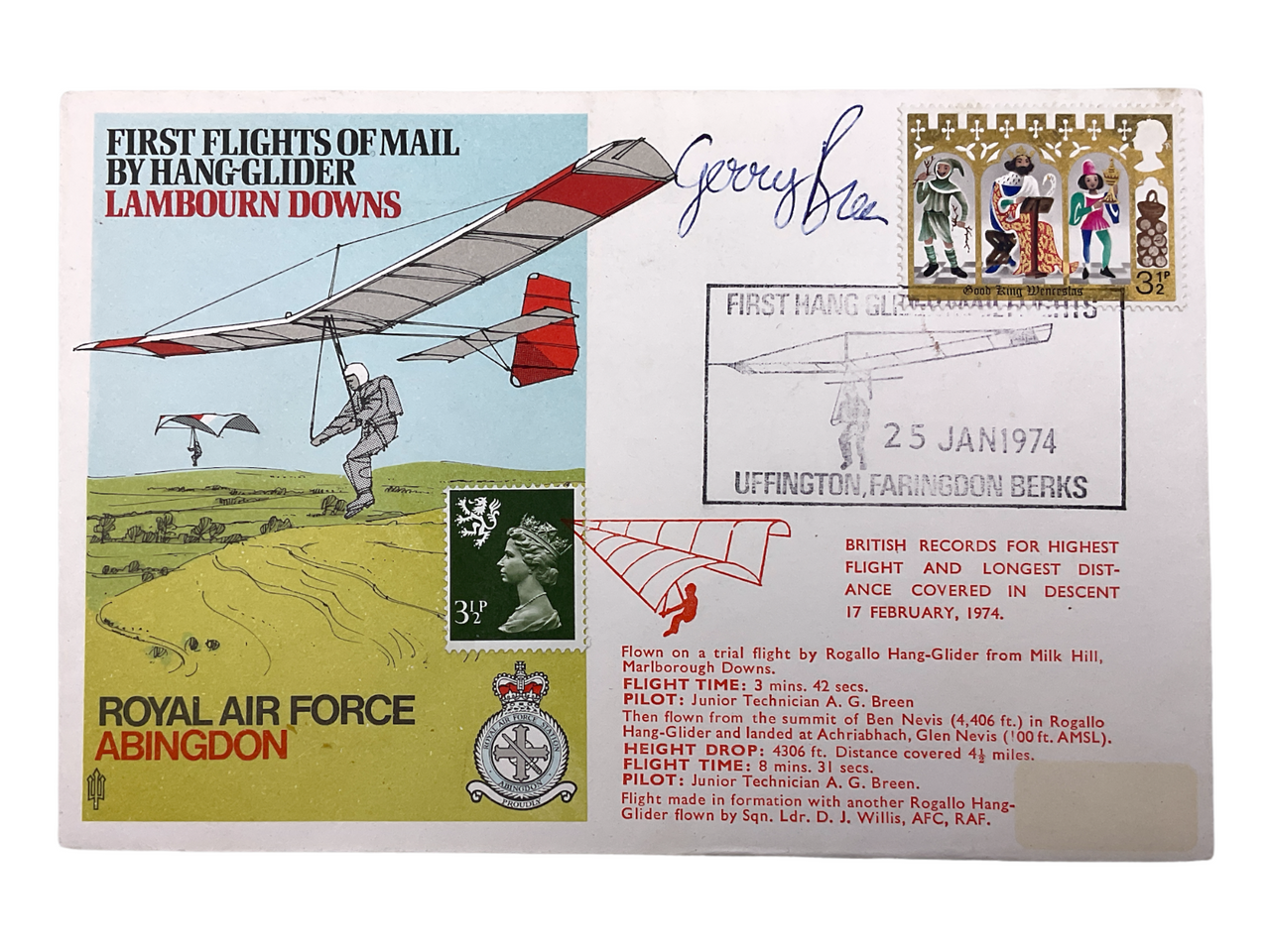 British RAF First Day Cover Stamp Hang Glider Lambourn Downs British RAF First Day Cover Stamp Hang Glider Lambourn Downs