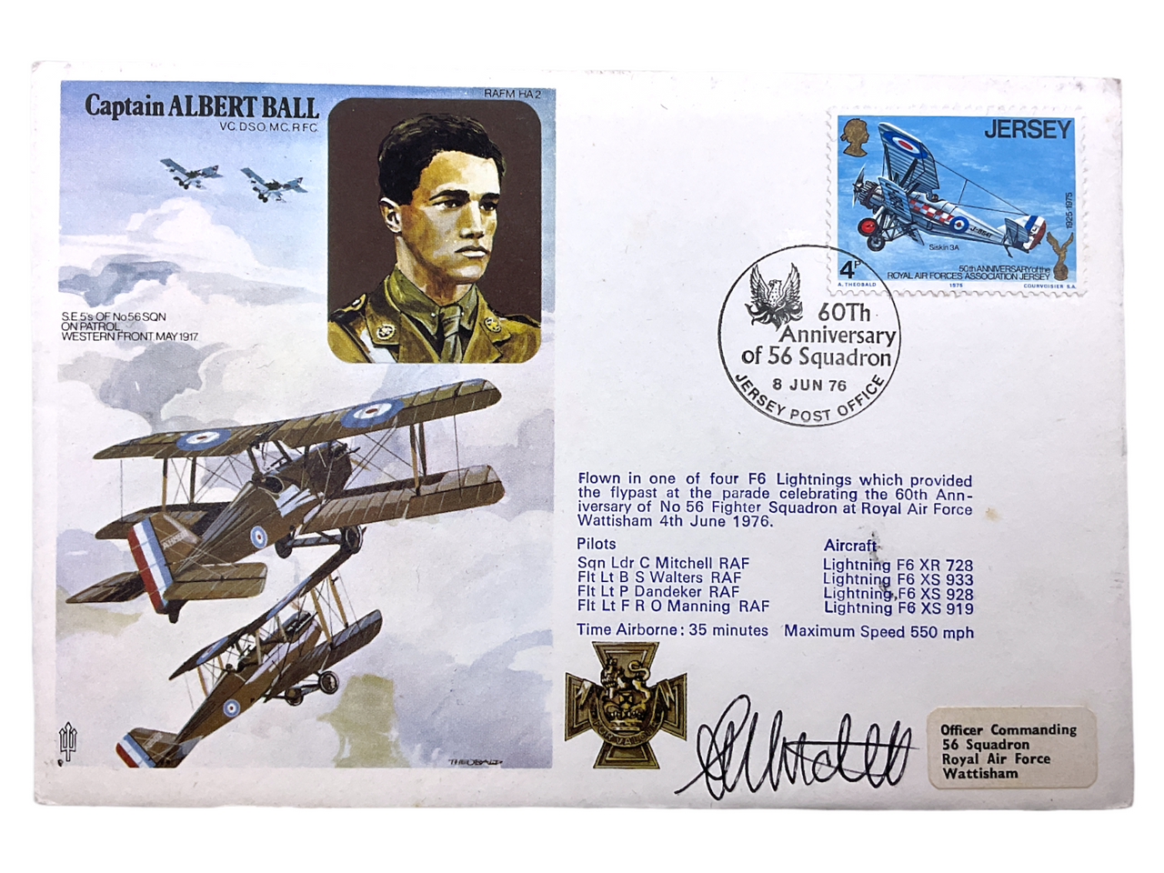 British Jersey RAF First Day Cover Stamp 56 Squadron WW1 RFC Albert Ball British Jersey RAF First Day Cover Stamp 56 Squadron WW1 RFC Albert Ball