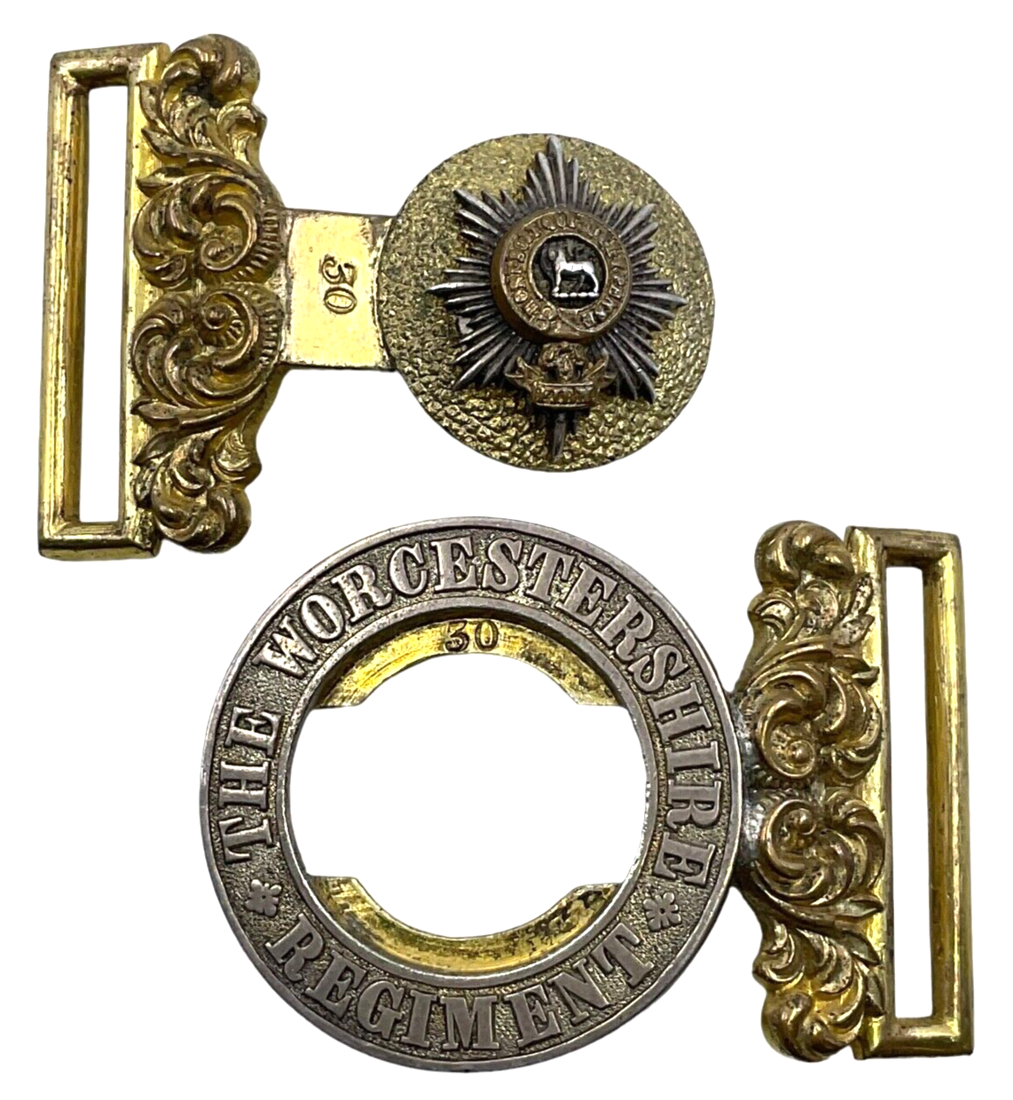 Victorian British Worcestershire Regiment Officers Two Piece Belt Buckle Victorian British Worcestershire Regiment Officers Two Piece Belt Buckle