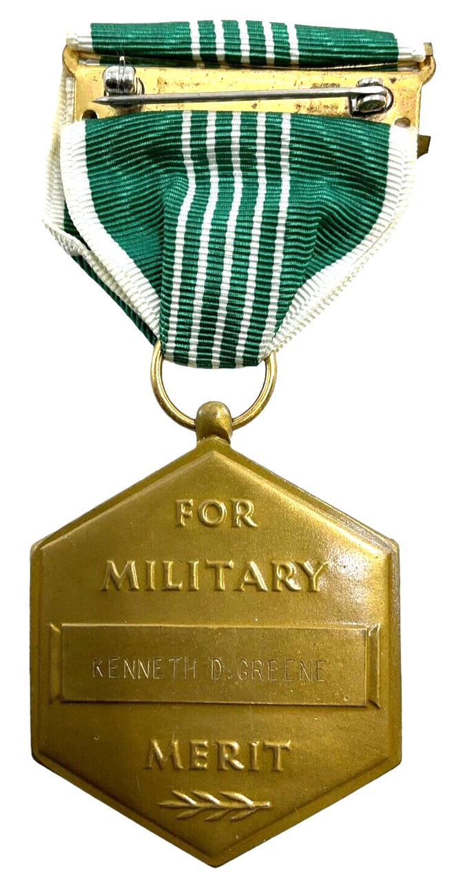 WW2 US For Military Merit Medal & Ribbon Named Kenneth D Greene WW2 US For Military Merit Medal & Ribbon Named Kenneth D Greene