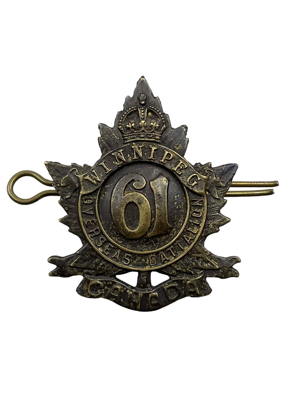 WW1 Canadian CEF 61st Battalion Winnipeg Cap Badge WW1 Canadian CEF 61st Battalion Winnipeg Cap Badge