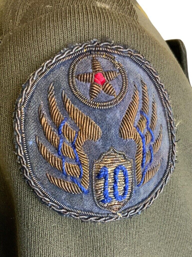 WW2 USAAF 10th Air Force CBI Bullion Insignia Named 4 Pocket Officers Tunic WW2 USAAF 10th Air Force CBI Bullion Insignia Named 4 Pocket Officers Tunic