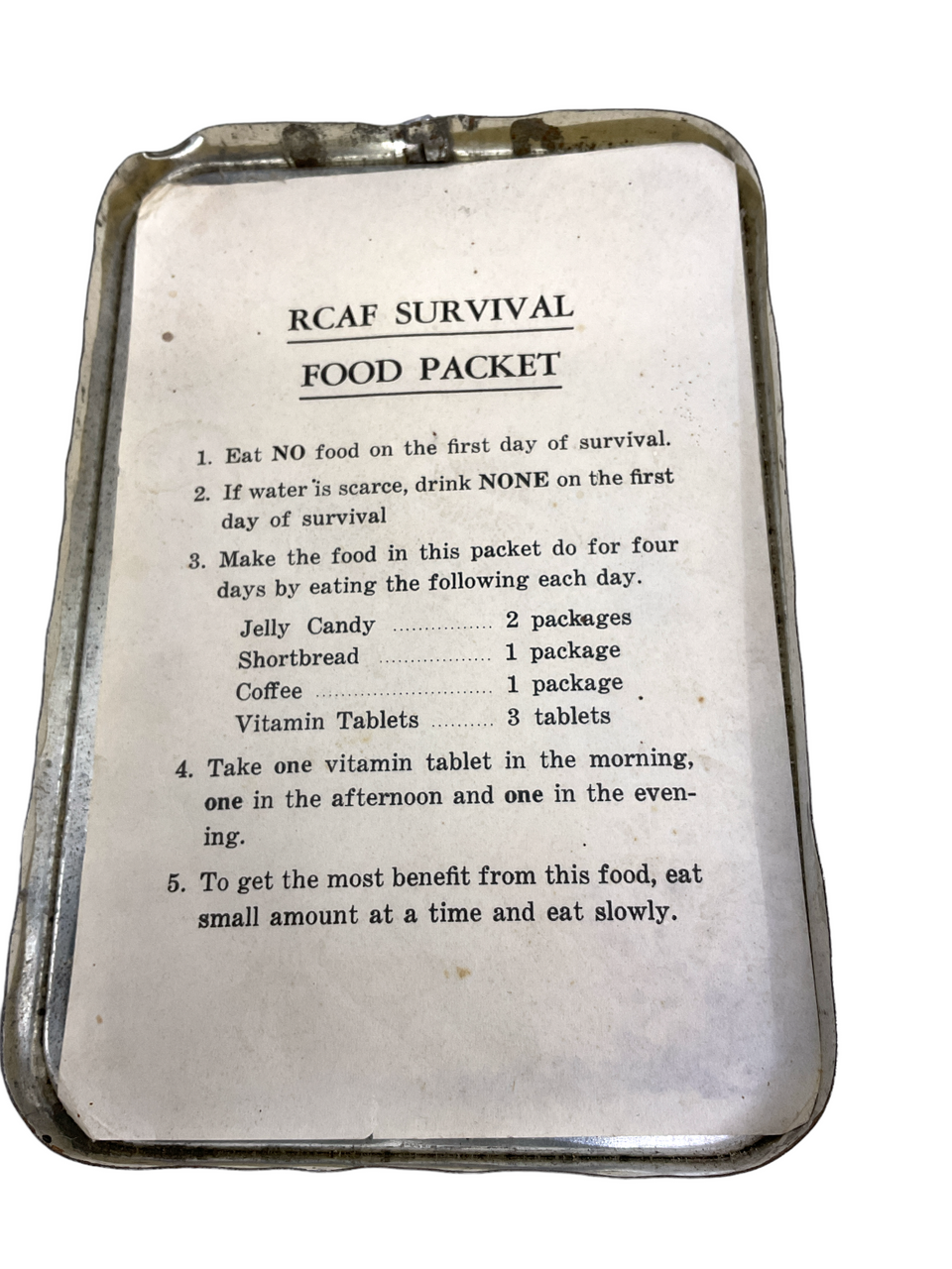 Canadian RCAF Survival Bail Out Ration Tin With Contents OPEN Canadian RCAF Survival Bail Out Ration Tin With Contents OPEN