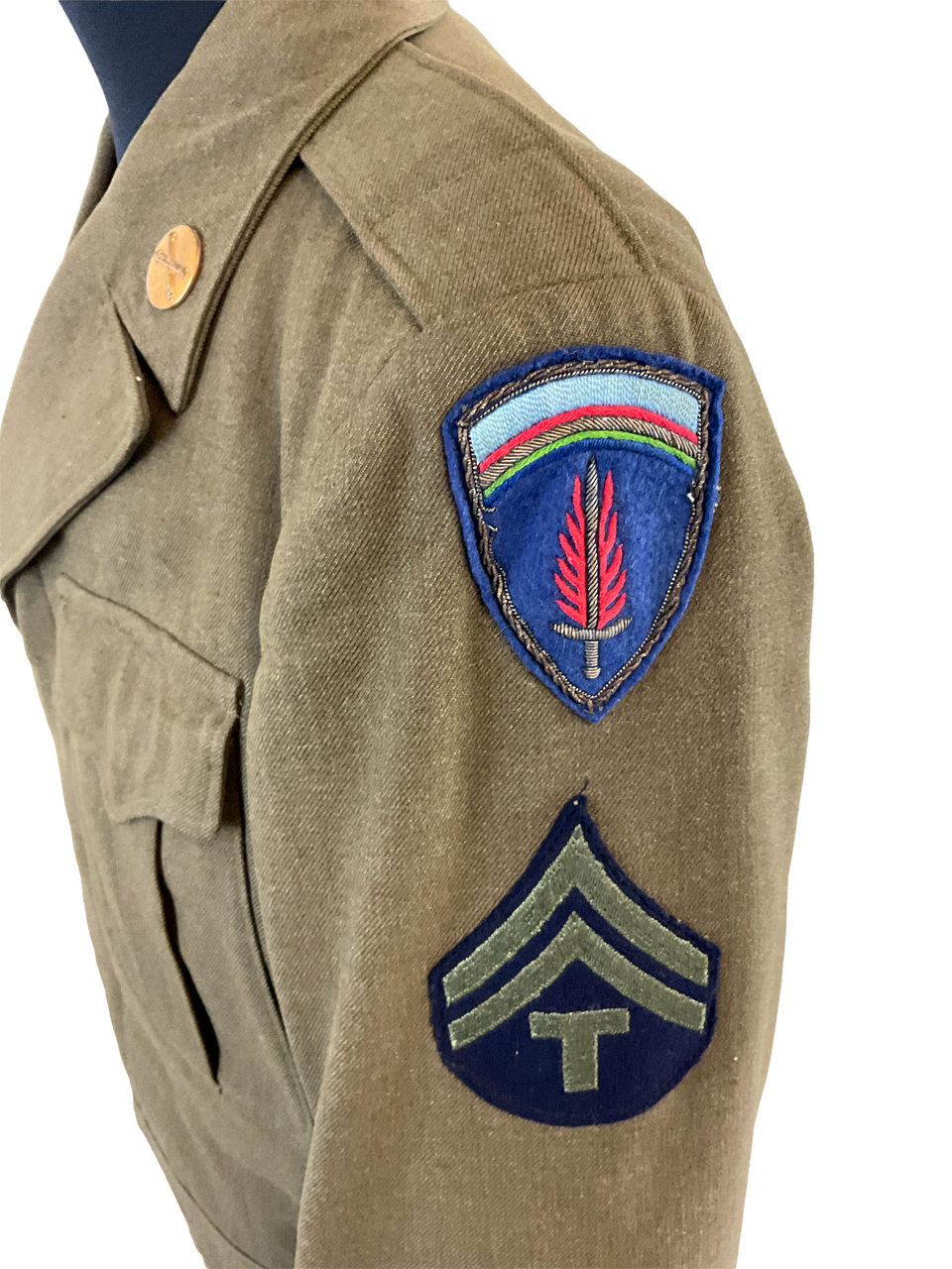 WW2 US Ike Jacket Size 36 L SHAEF Bullion Sleeve Insignia & Trousers 32 WW2 US Ike Jacket Size 36 L SHAEF Bullion Sleeve Insignia & Trousers 32