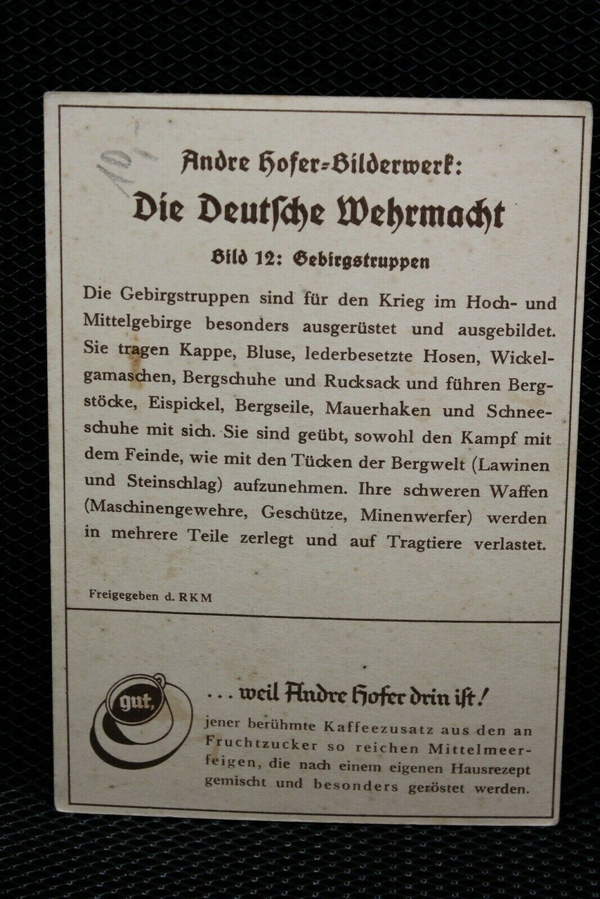 WW2 German Mountain Troops Postcard Colour Mule Scene WW2 German Mountain Troops Postcard Colour Mule Scene