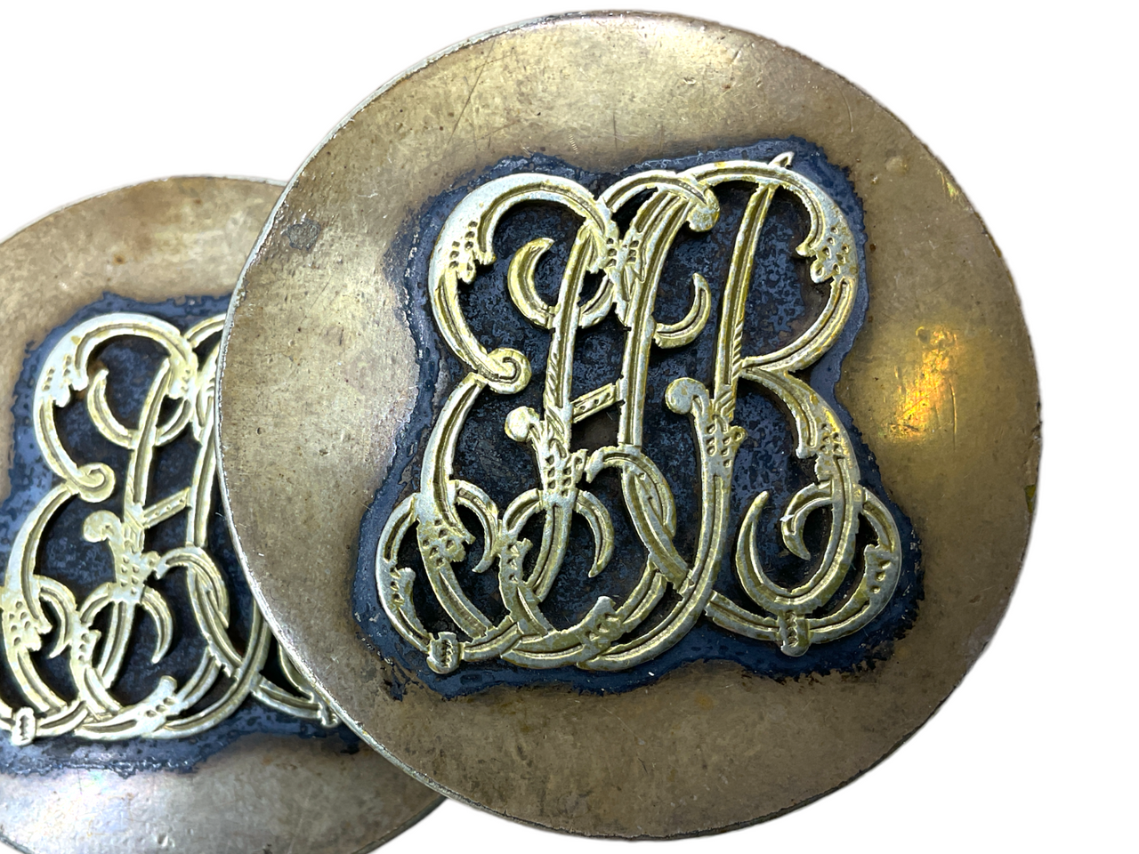 British Theberath Marked Regimental Horse Bridle Boss Pair British Theberath Marked Regimental Horse Bridle Boss Pair